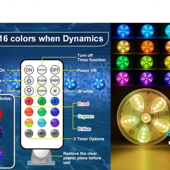 Swimming Pool LED Lights 4 Pack Multi-Color Submersible Rechargeable Underwater - Picture 7 of 10